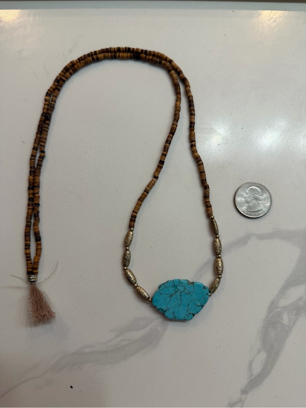 Turquoise Stone Beaded Women's Necklace - Blue Turquoise Pendant